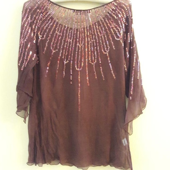 BCBG brown silk sequin top. - Picture 5 of 5